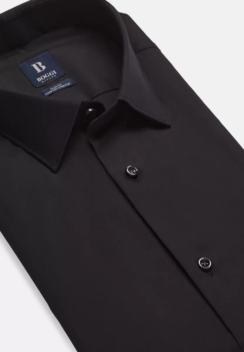 Boggi Milano Herren Klassische Hemden Schwarzes Hemd Aus Baumwollstretch Slim Fit Kaufen - 4