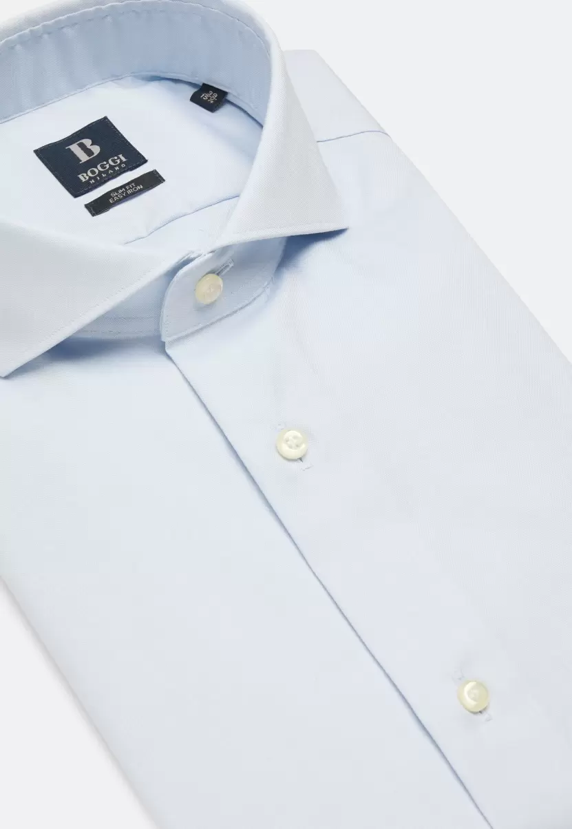 Boggi Milano Hellblaues Slim Fit Baumwoll-Pin-Point-Hemd Klassische Hemden Herren Preisnachlass - 4