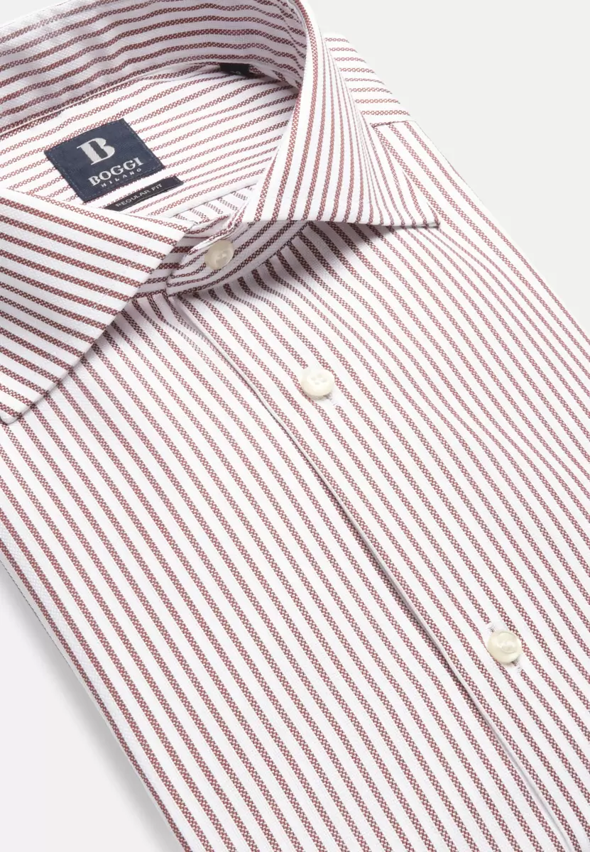 Herren Hemd Mit Bordeauxfarbenen Streifen Aus Baumwolle Regular Fit Klassische Hemden Boggi Milano Merkmal - 4