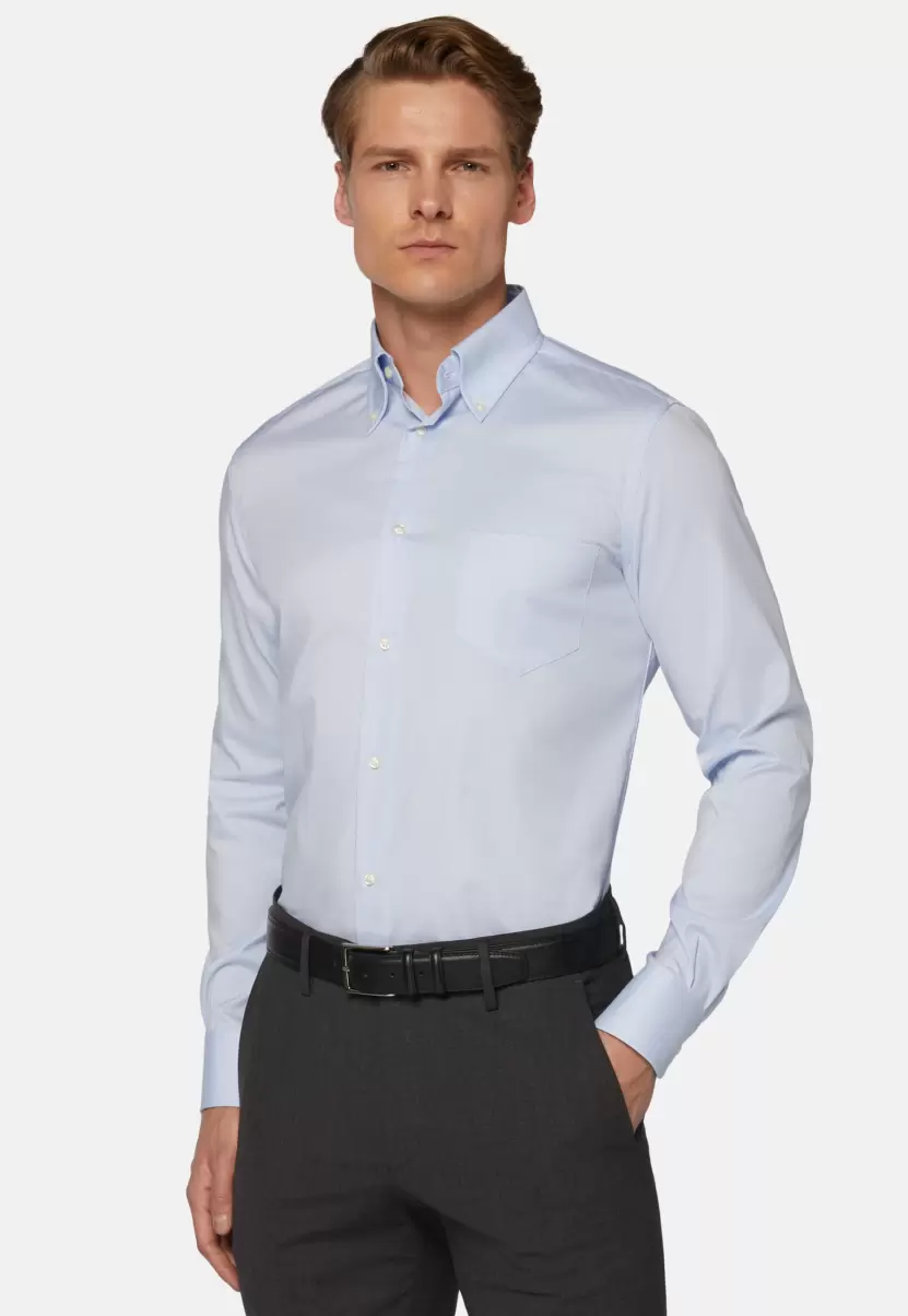 Herren Klassische Hemden Hellblaues Regular Fit Hemd Aus Baumwoll-Pin Point Boggi Milano Verkaufen - 1