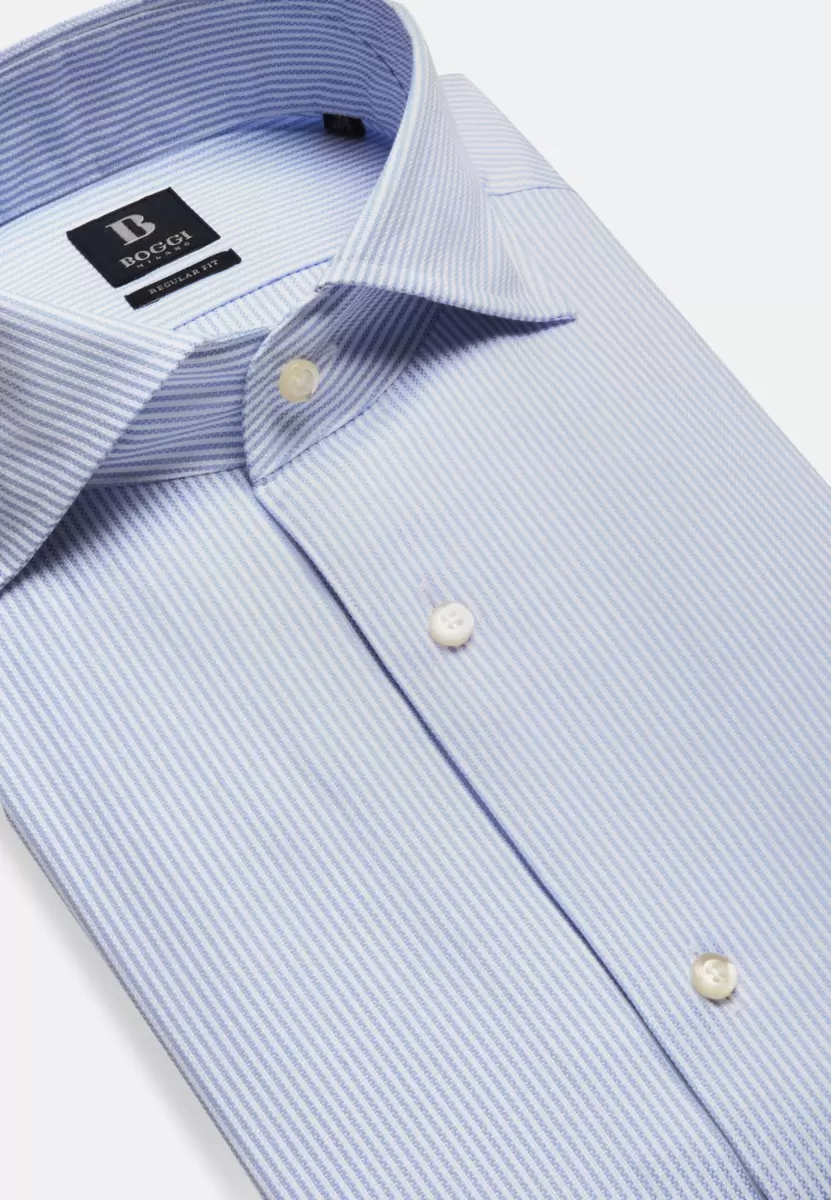 Produktverbesserung Boggi Milano Herren Hemd Mit Azurblauen Streifen Aus Dobby-Baumwolle Regular Fit Klassische Hemden - 4