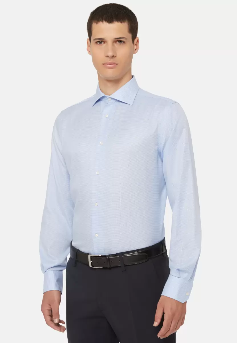 Klassische Hemden Garantie Herren Boggi Milano Azurblaues Hemd Mit Hahnentrittmuster Aus Baumwolle Regular Fit - 1