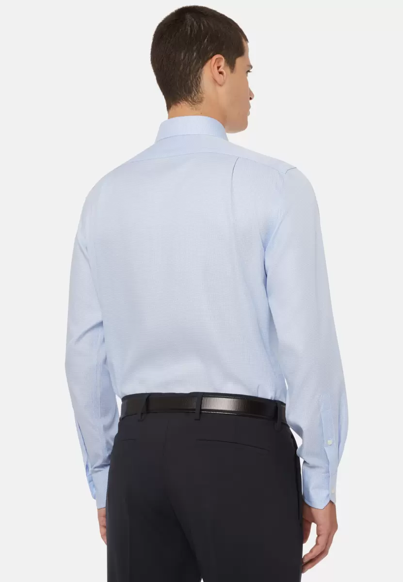 Klassische Hemden Garantie Herren Boggi Milano Azurblaues Hemd Mit Hahnentrittmuster Aus Baumwolle Regular Fit - 2