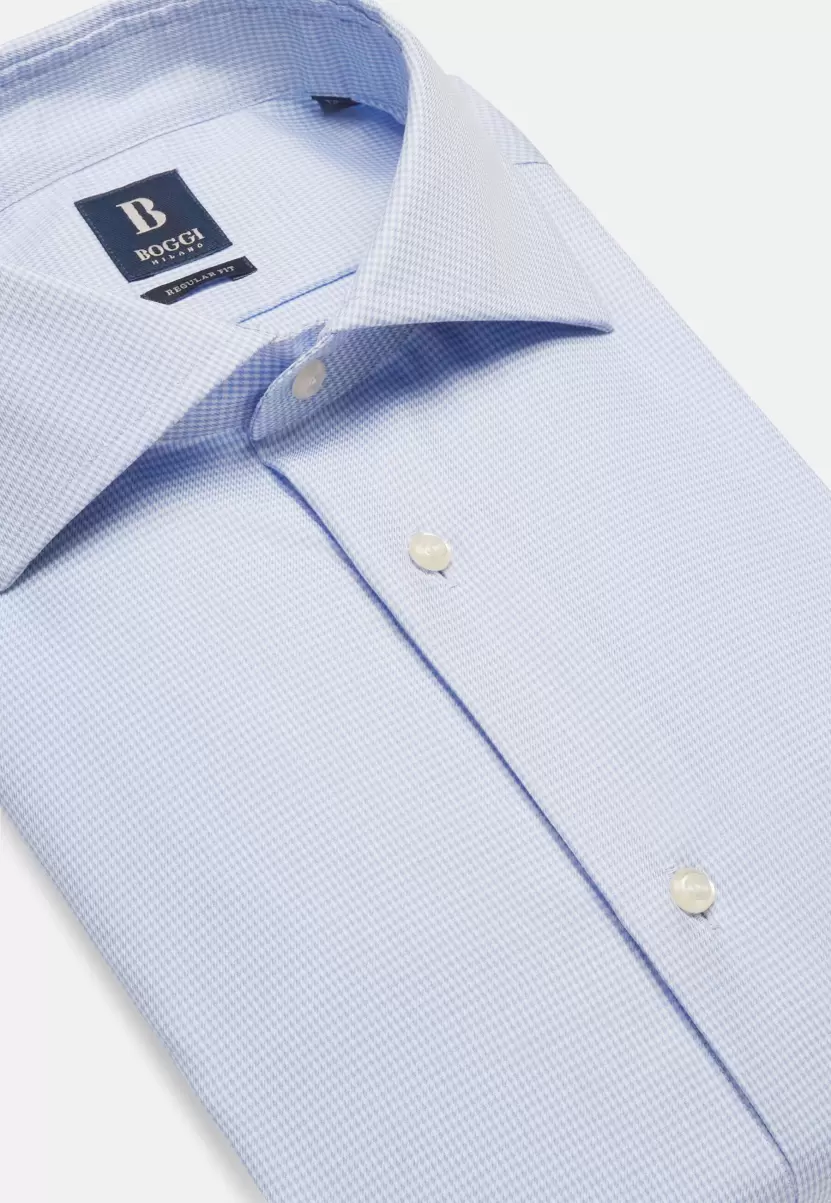 Klassische Hemden Garantie Herren Boggi Milano Azurblaues Hemd Mit Hahnentrittmuster Aus Baumwolle Regular Fit - 4