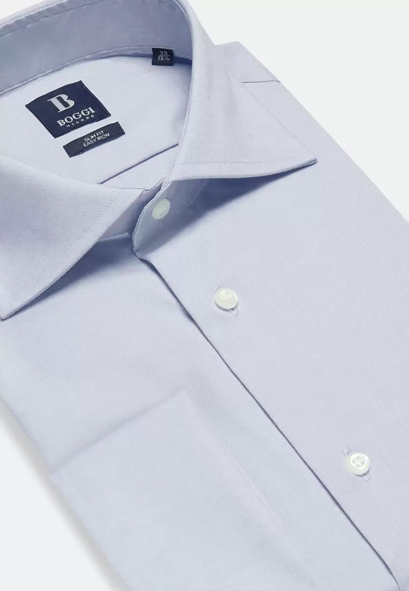 Klassische Hemden Hellblaues Slim Fit Baumwoll-Pin-Point-Hemd Herren Online Boggi Milano - 3