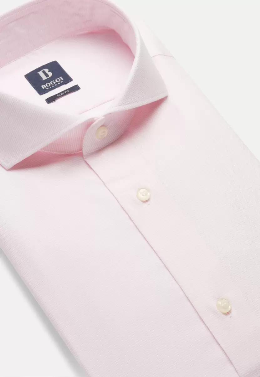 Qualität Rosafarbenes Hemd Aus Dobby-Baumwolle Slim Fit Herren Klassische Hemden Boggi Milano - 4