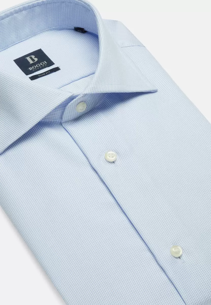 Herren Preisniveau Boggi Milano Azurblaues Hemd Aus Baumwoll-Twill Slim Fit Klassische Hemden - 4