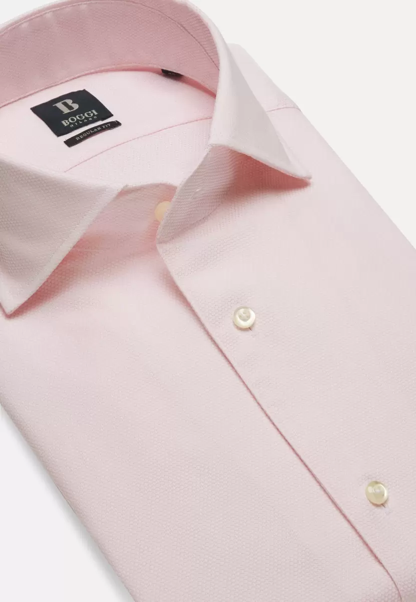 Boggi Milano Herren Rosafarbenes Hemd Aus Dobby-Baumwolle Regular Fit Preisniveau Klassische Hemden - 4