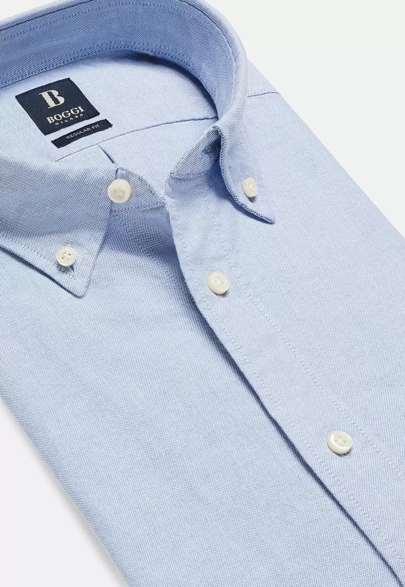 Azurblaues Hemd Aus Oxford-Baumwolle Regular Fit Herren Fertigung Freizeit Hemden Boggi Milano - 4