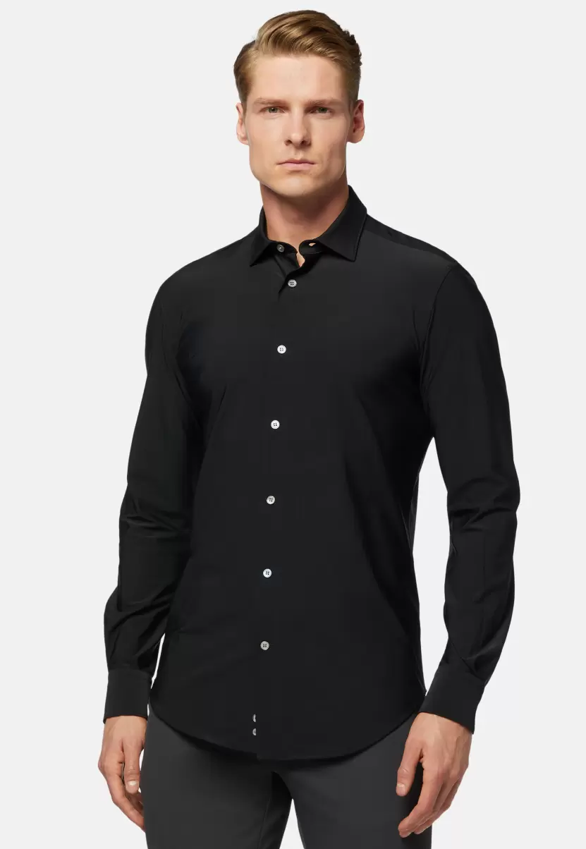 Neues Produkt Schwarzes Slim Fit Hemd Aus Stretch Nylon Herren Boggi Milano Freizeit Hemden - 1
