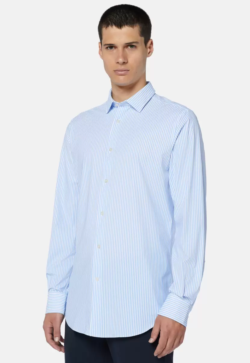 Herren Freizeit Hemden Ware Blaues Hemd Aus Stretch-Nylon Slim Fit Boggi Milano - 1