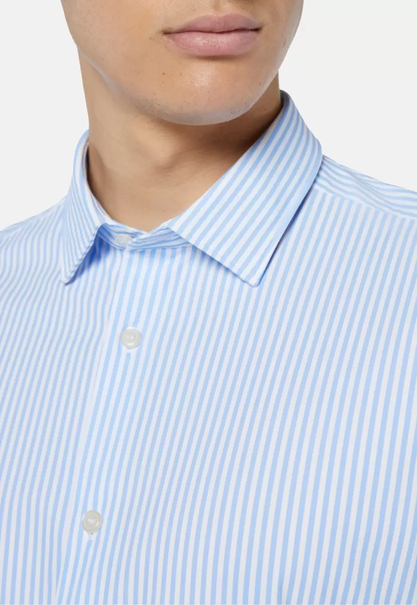 Herren Freizeit Hemden Ware Blaues Hemd Aus Stretch-Nylon Slim Fit Boggi Milano - 3