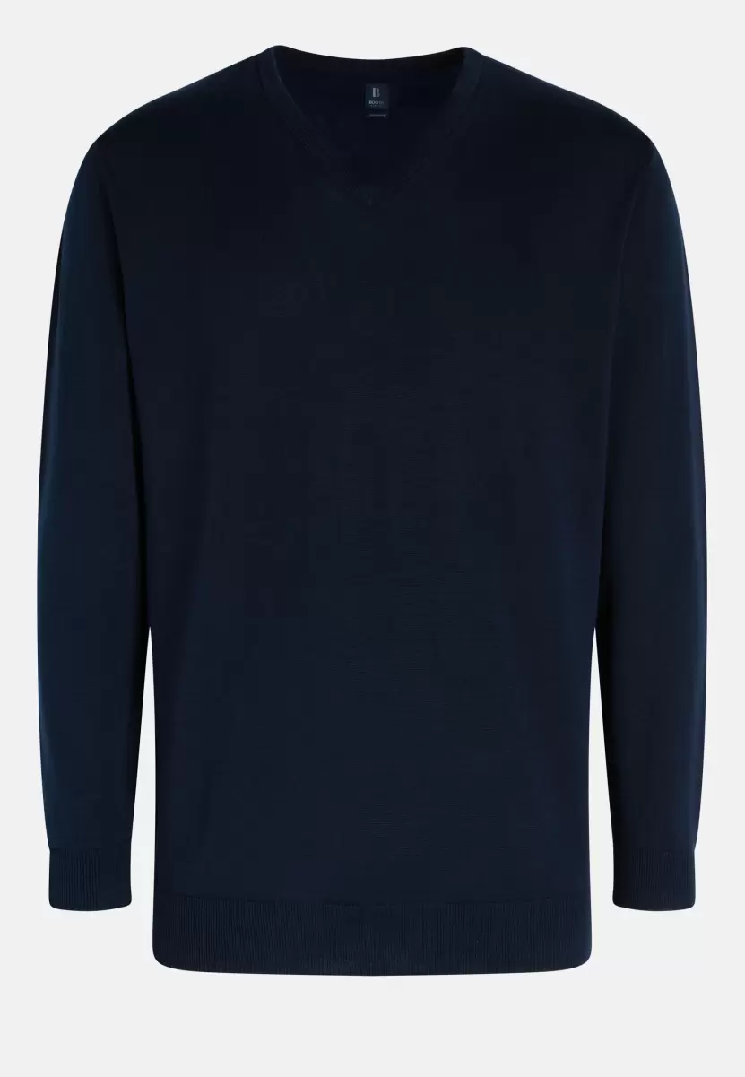 Herren Boggi Milano Geschäft Marineblauer Pullover Mit V-Ausschnitt Aus Pimabaumwolle Strickwaren - 4