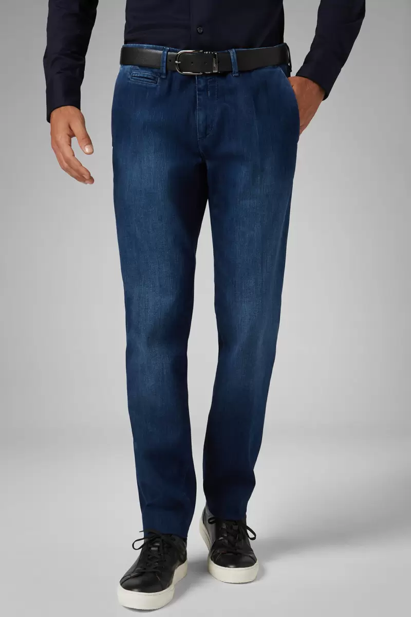Boggi Milano Jeans Rabattcode Herren Mittelblaue Denimstretch-Jeans Slim Fit