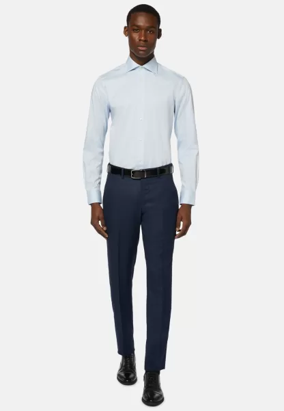Herren Hellblaues Slim Fit Baumwoll-Pin-Point-Hemd Klassische Hemden Verkauf Boggi Milano