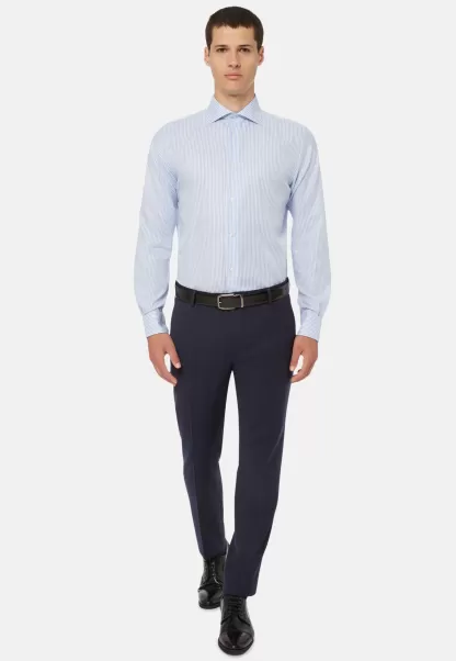 Herren Klassische Hemden Boggi Milano Hemd Mit Azurblauen Streifen Aus Baumwoll-Twill Regular Fit Marketing