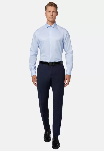 Herren Boggi Milano Empfehlen Klassische Hemden Hemd Mit Azurblauen Streifen Aus Baumwolle Slim Fit