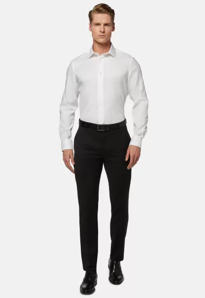 Qualität Klassische Hemden Boggi Milano Herren Weißes Hemd Aus Pin-Point-Baumwolle Slim Fit