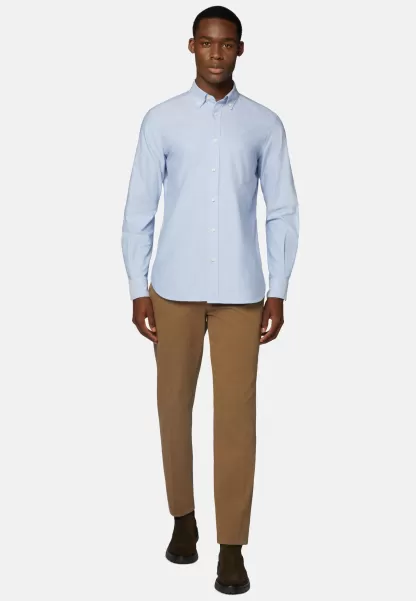 Azurblaues Hemd Aus Oxford-Baumwolle Regular Fit Herren Fertigung Freizeit Hemden Boggi Milano