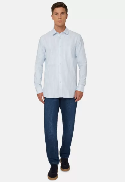 Herren Angebot Freizeit Hemden Hemd Mit Azurblauen Streifen Aus Baumwolle Und Tencel Regular Fit Boggi Milano