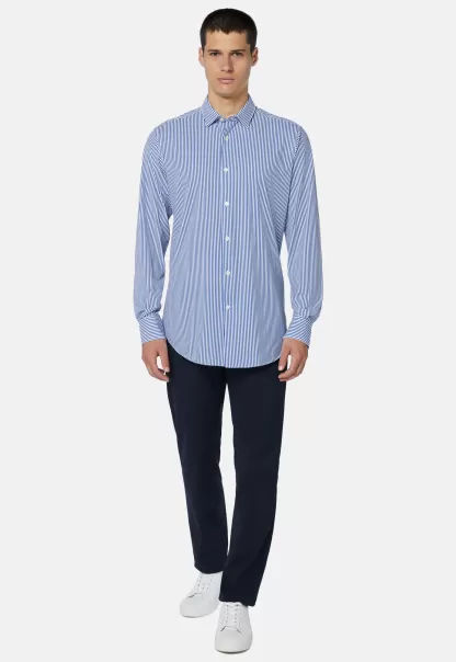 Boggi Milano Blaues Hemd Aus Stretch-Nylon Slim Fit Produktzertifizierung Freizeit Hemden Herren